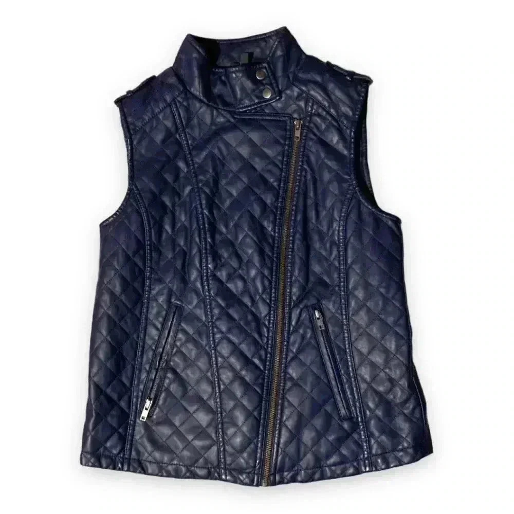 Apt 9 Faux Leather Dark Blue Motorcycle Vest - Picture 2 of 10